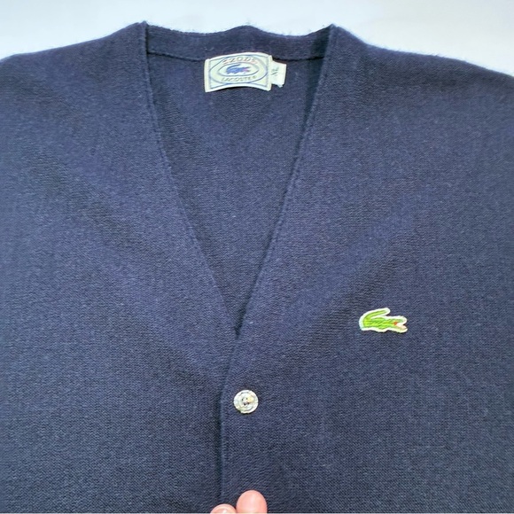 Vintage IZOD Lacoste Mens Cardigan Size XL Navy Blue Grandpa Orlon Acrylic - Picture 2 of 6